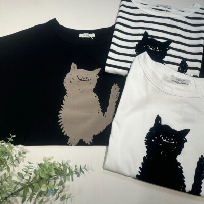 【New Arrival】ねこシルエットフロッキープリントTシャツ🐱🐈🐈‍⬛🐾