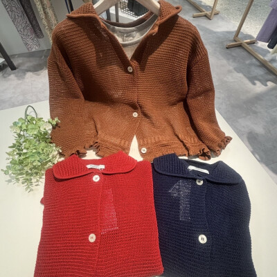 【New Arrival】フリルデザイン丸衿ニットカーディガン