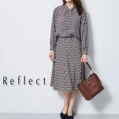 【Reflect】秋の通勤特集【SS-4Lサイズ/セットアップ可能】幾何学プリントブラウス/スカート